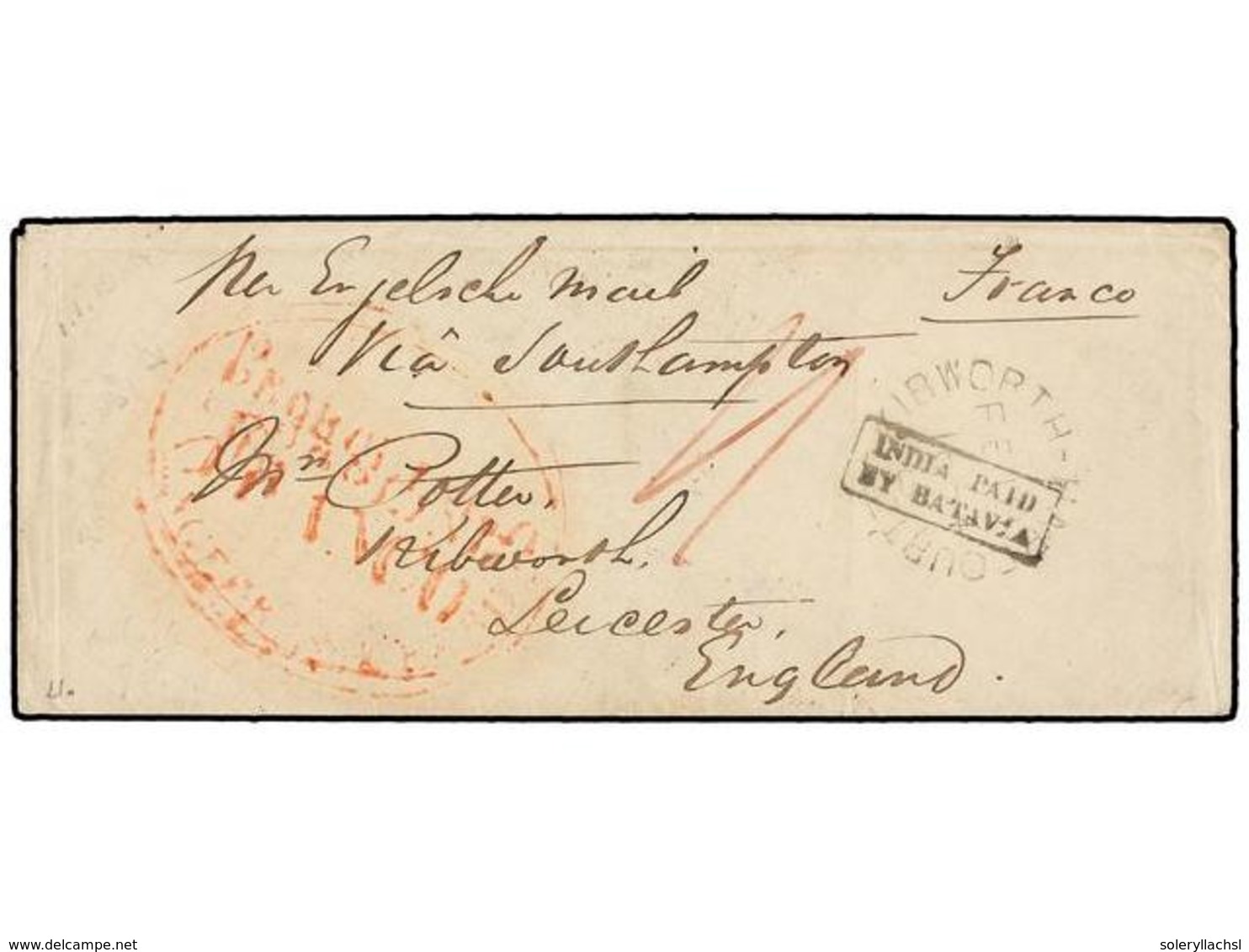 INDIA HOLANDESA. 1864. PROBOLINGG To ENGLAND. Envelope With Oval PROBOLINGG/FRANCO Mark And The Rare INDIA PAID/BY BATAV - Sonstige & Ohne Zuordnung
