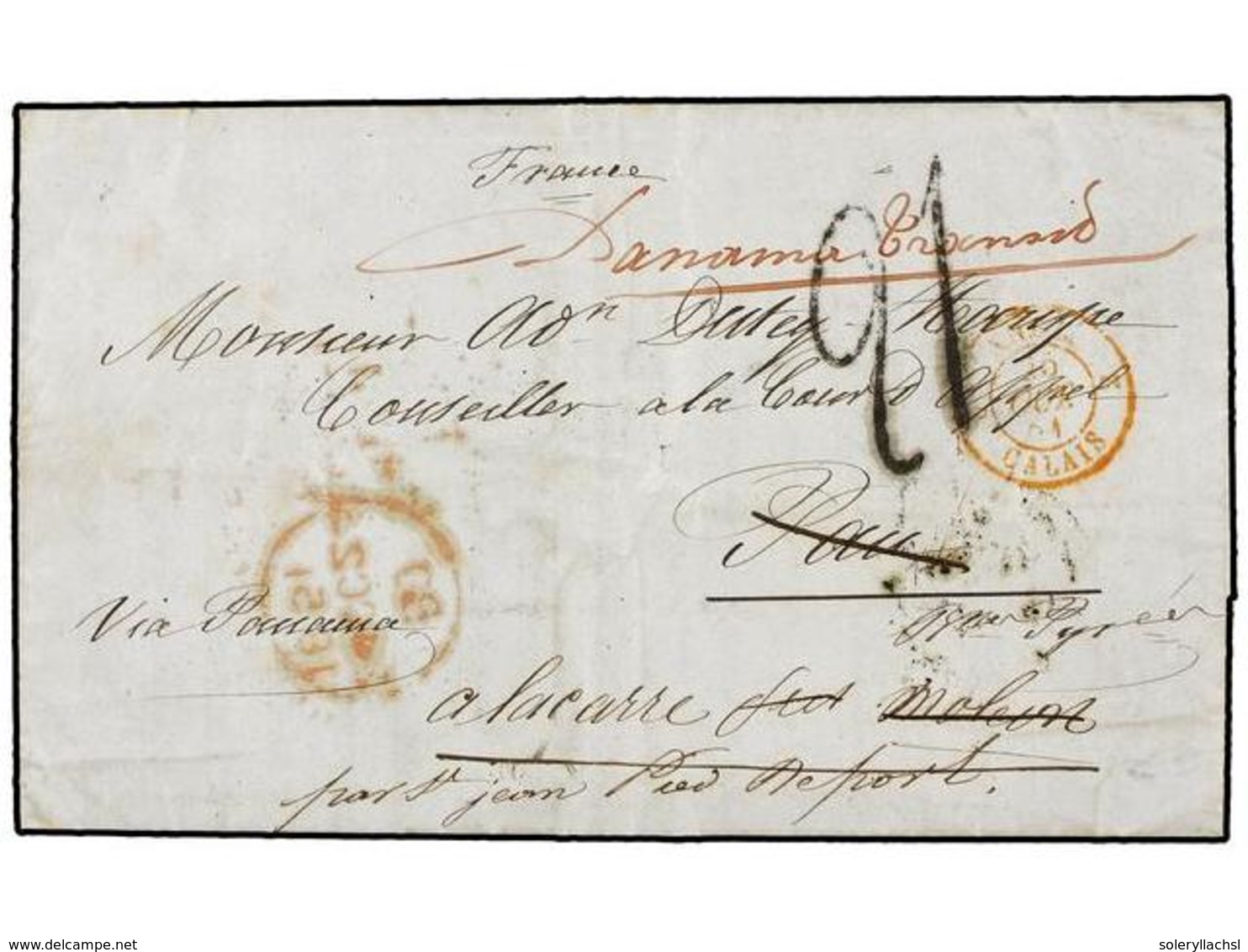 PANAMA. 1851 (8 Septiembre). LIMA A PAU (Francia). Marca Manuscrita 'Panama Transit' En Rojo Aplicada A La Llegada. Se C - Autres & Non Classés