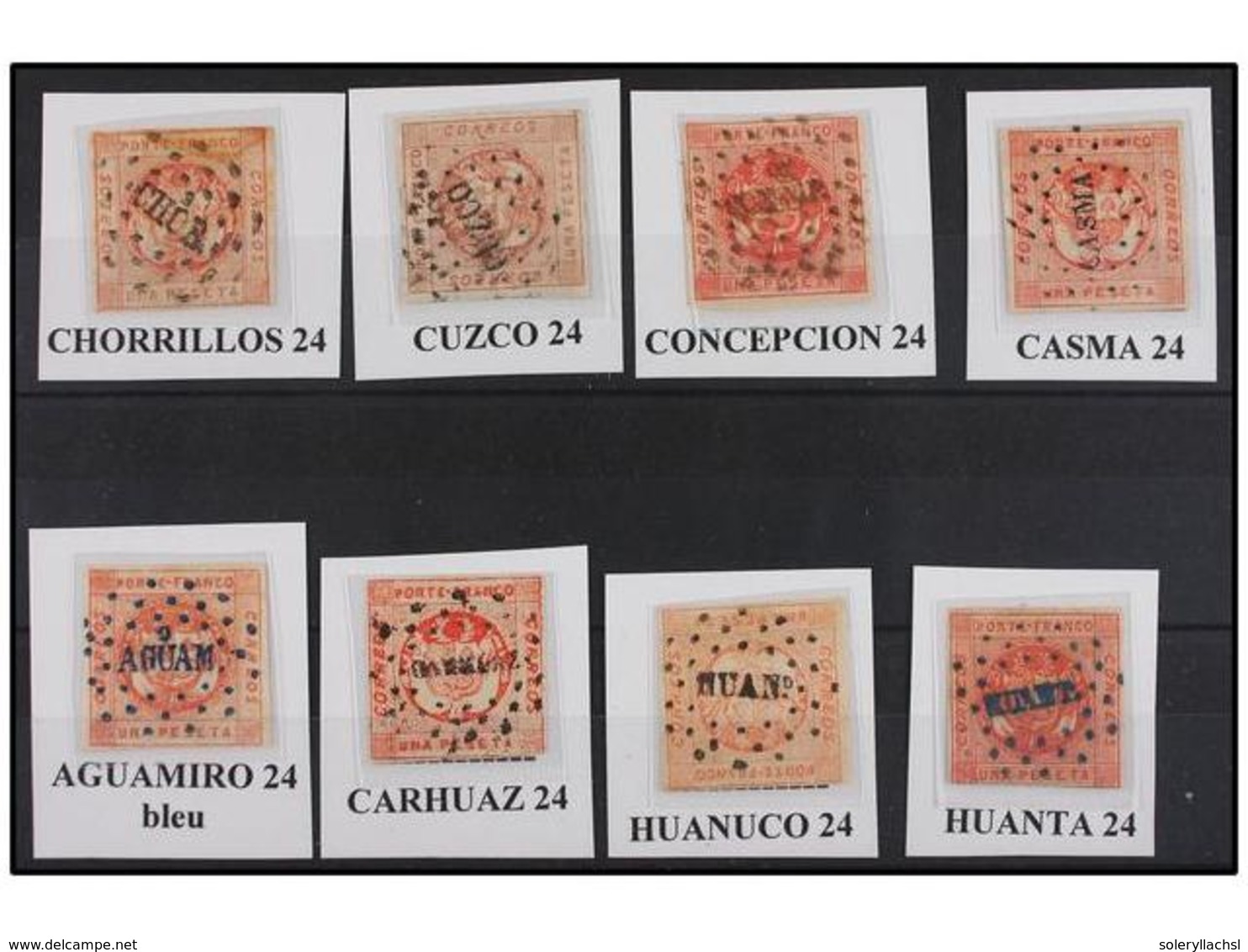 ° PERU. Sc.8, 10. 1858-60. 1 Peseta Rojo. Conjunto De 20 Sellos Con Diferentes Matasellos LLATA, PISAGNA, CHORRILLOS, CO - Other & Unclassified