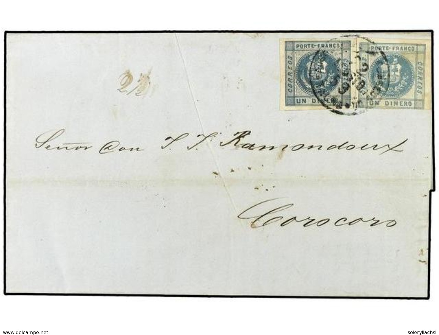 PERU. Sg.6,6a. 1859. TACNA A COROCORO (Bolivia). 1 Dinero Azul Y 1 Dinero Azul Pálido. Mat. ADMON. PRAL. DE CORREOS / TA - Otros & Sin Clasificación