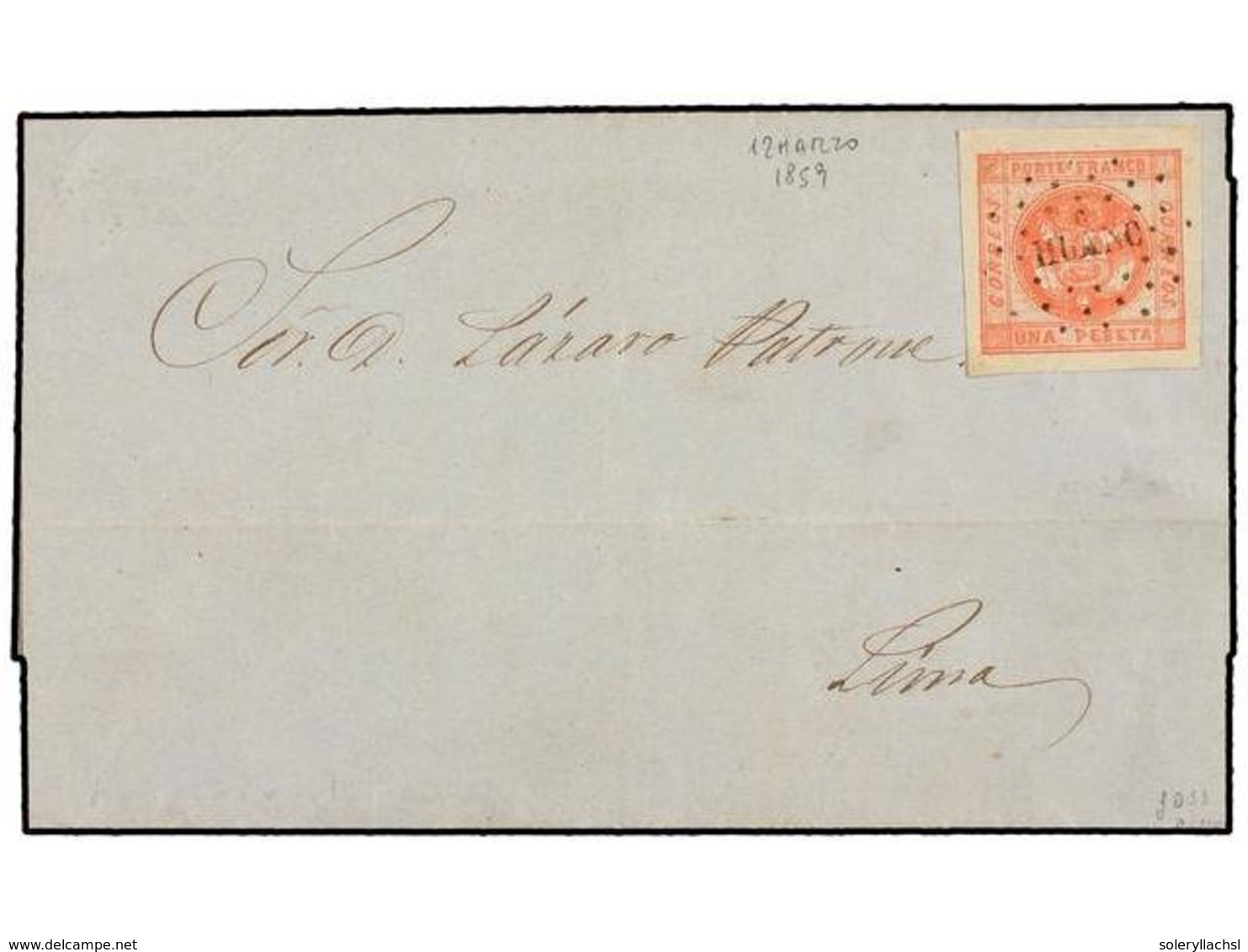 PERU. Sc.8. 1859. HUANCAYO A LIMA. 1 Pta. Rojo, Mat. De PUNTOS HUANC. Muy Bonita, Márgenes Excepcionales. - Autres & Non Classés