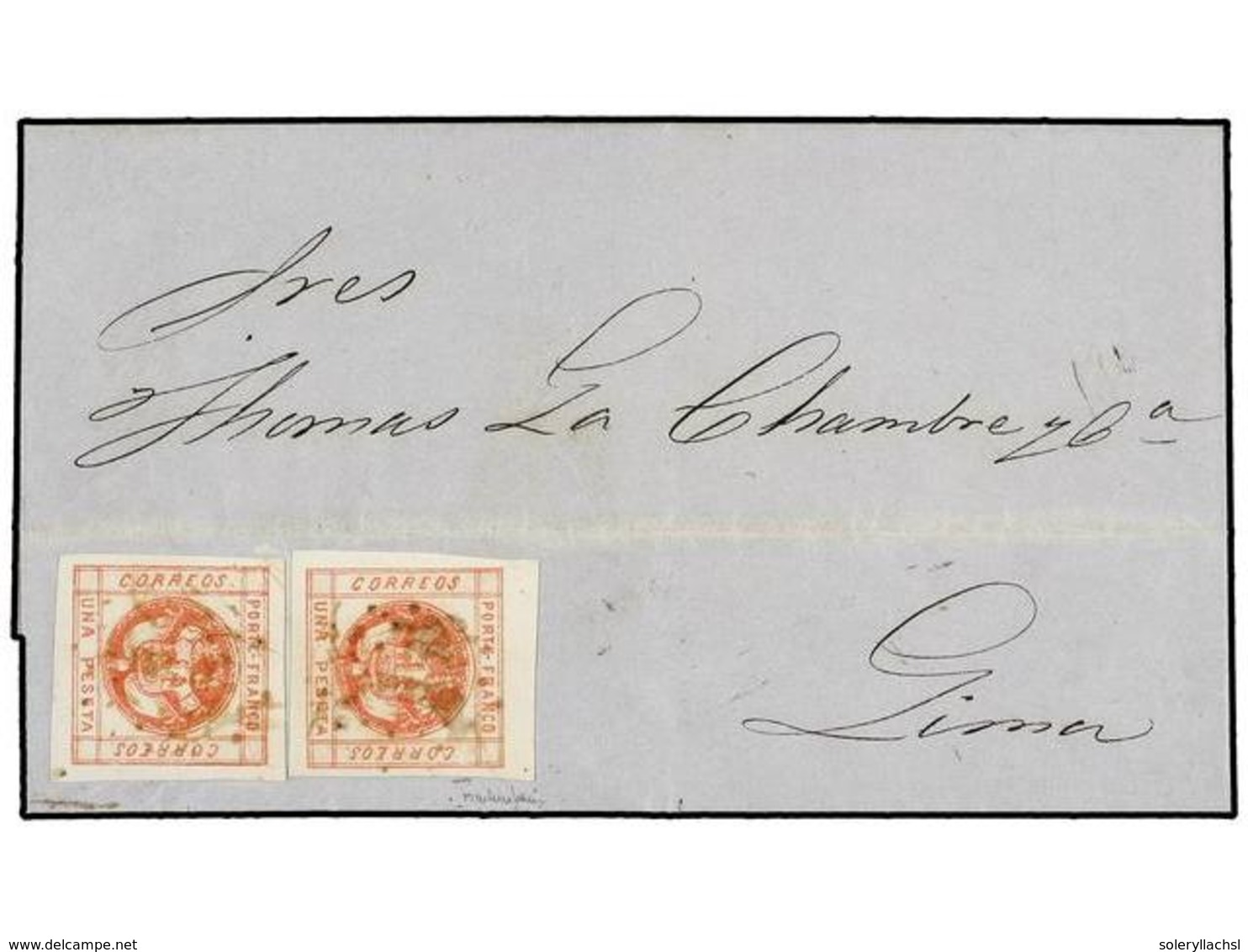 PERU. Sc.8. 1859 (Feb. 5). Outer Letter Sheet From AREQUIPA To LIMA Franked By Two Examples Of October 1858 1p. Red, Lar - Other & Unclassified