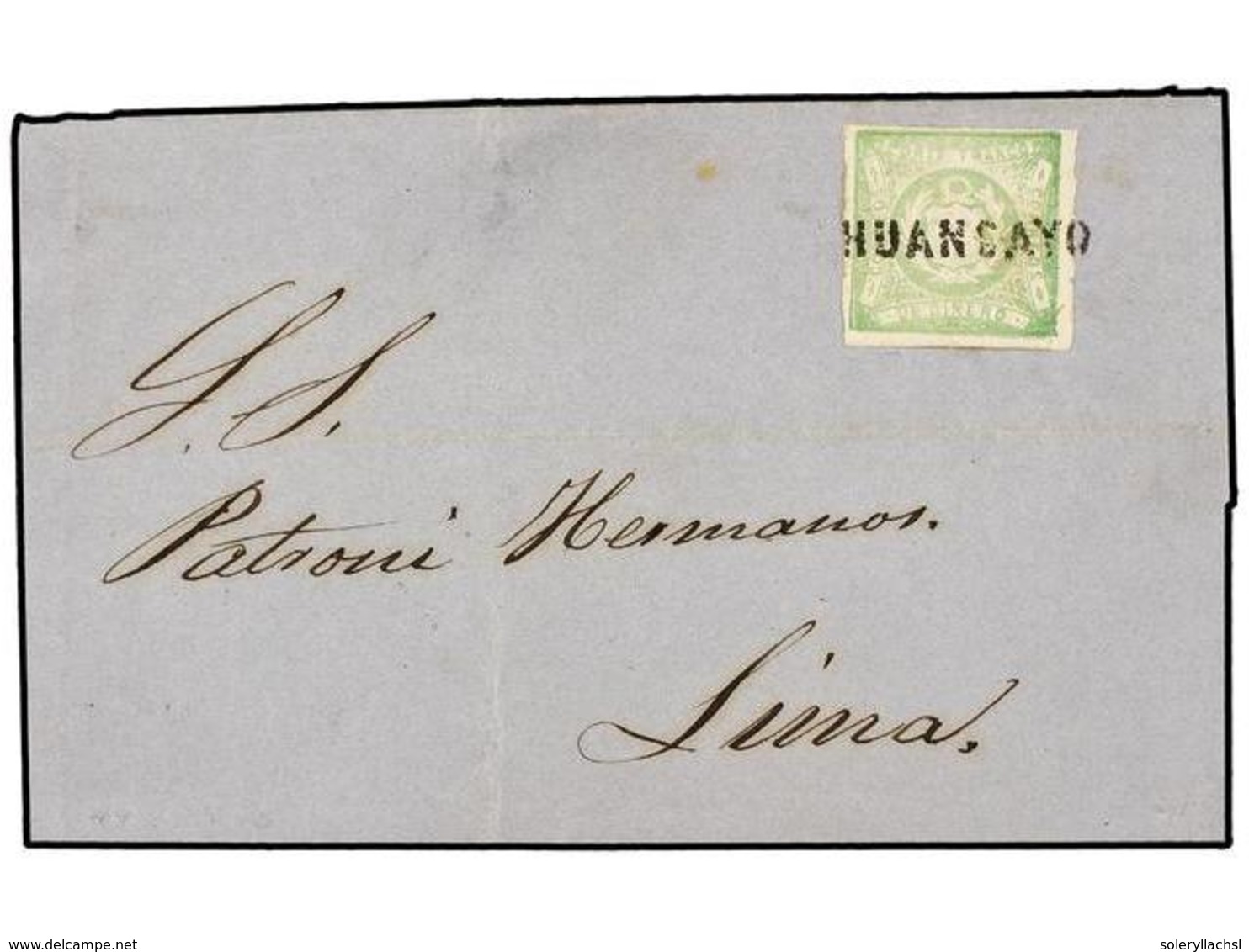 PERU. Sc.14. 1870. HUANCAYO A LIMA. 1 Dinero Verde, Mat. Lineal HUANCAYO. MAGNÍFICA. - Autres & Non Classés