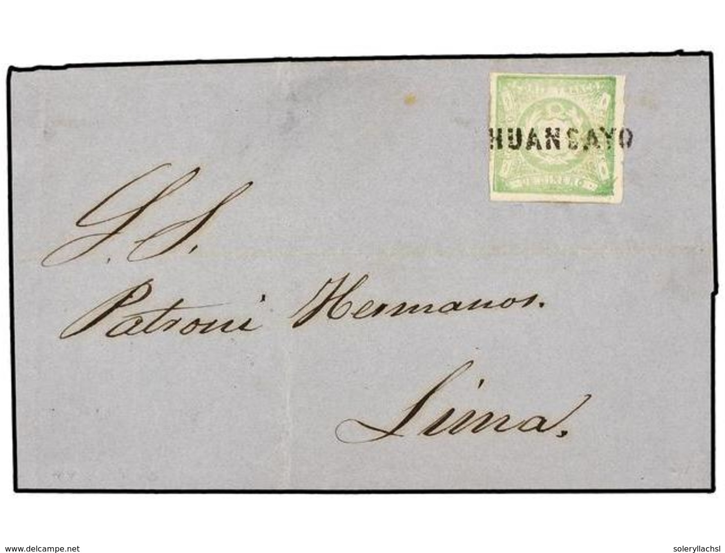 PERU. Sc.14. 1870. HUANCAYO A LIMA. 1 Dinero Verde, Mat. Lineal HUANCAYO. MAGNÍFICA. - Other & Unclassified