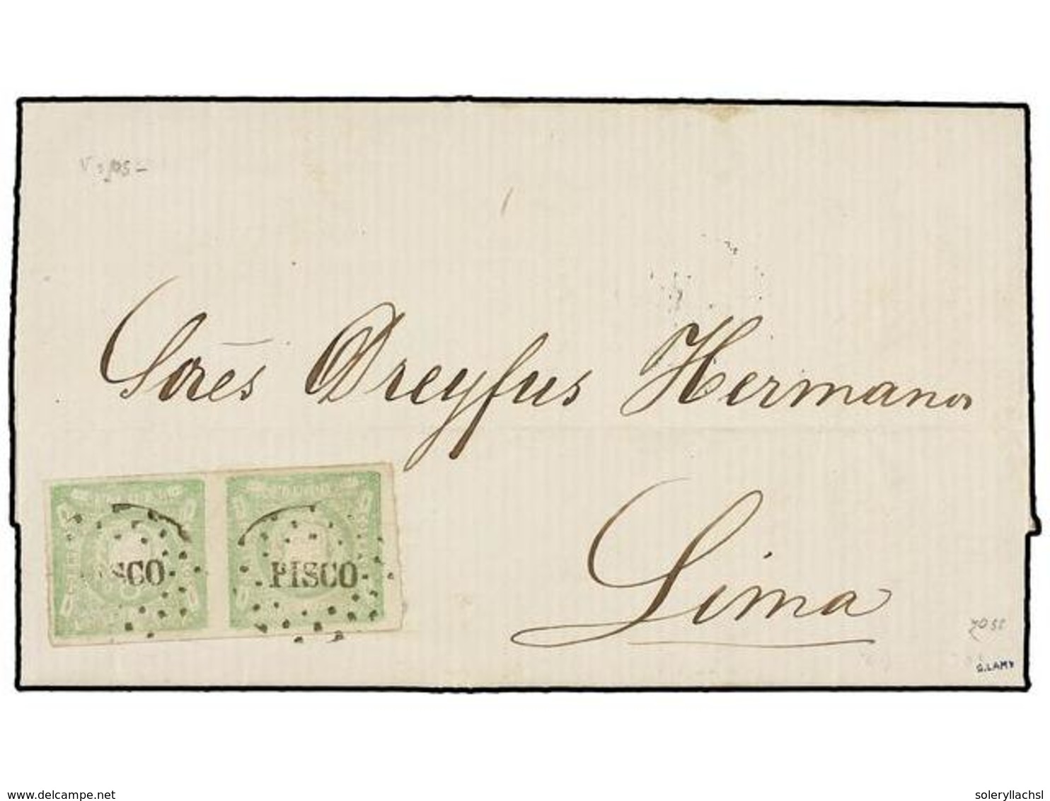 PERU. Sc.14 (2). 1870. PISCO A LIMA. 1 Dinero Verde, Pareja, Mat. óvalo De Puntos PISCO. MUY BONITA. - Autres & Non Classés