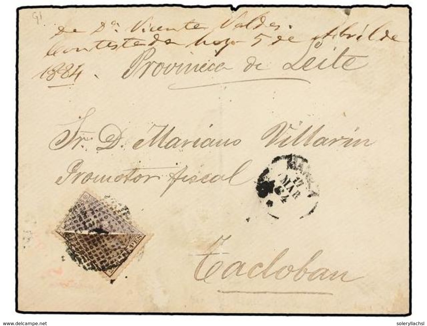 FILIPINAS. Ed.59, 66. 1884. MANILA A TACLOBAN (Provincia De Leite). Sobre Circulado Con Sellos De 2 4/8 Ctvos. Azul Y 25 - Otros & Sin Clasificación