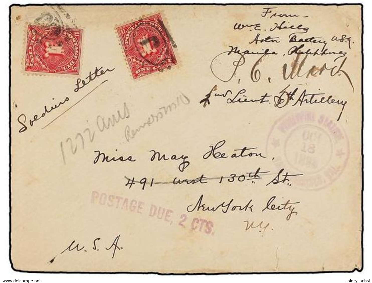 FILIPINAS. 1898 (October 18). USS OCCUPATION. MANILA To NEW YORK. Soldier's Letter Sent Unfranked, Manuscript Sender's D - Other & Unclassified