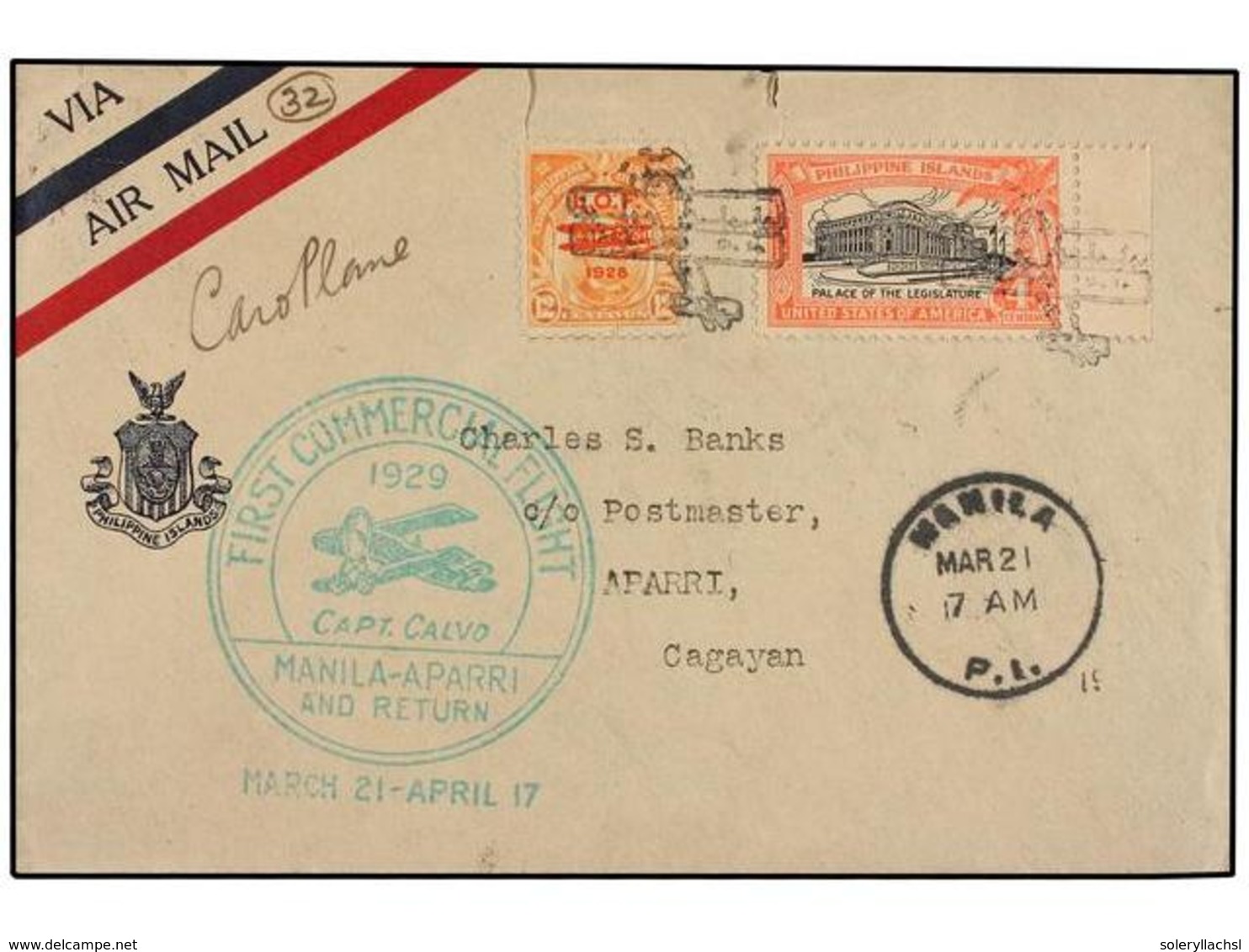 FILIPINAS. 1929 (21 Marzo). AIR MAIL. MANILA A APARRI Y Vuelta A MANILA. 4 Ctvos Y 12 Ctvos., Vuelo Especial Realizado P - Sonstige & Ohne Zuordnung