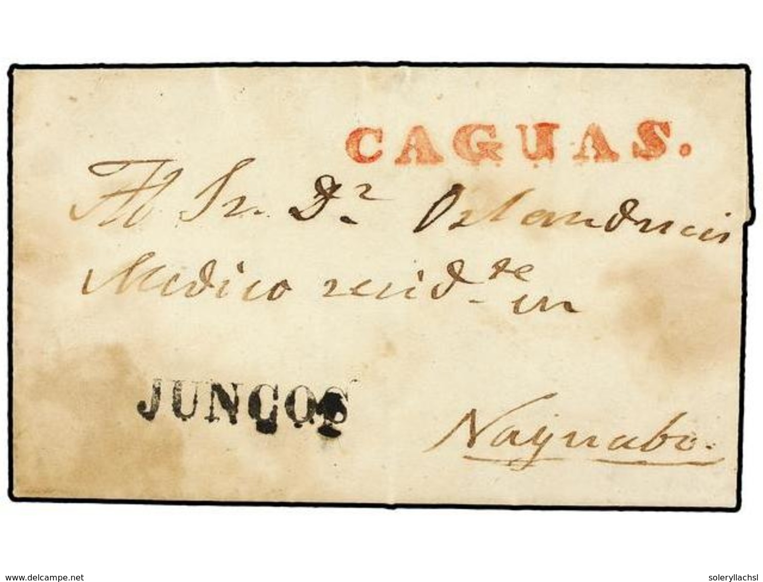 PUERTO RICO. 1845 (28-Nov.). JUNCOS A NAGUABO. Marca Lineal JUNCOS En Negro Y CAGUAS En Rojo. Excepcional Y ÚNICA CONOCI - Otros & Sin Clasificación