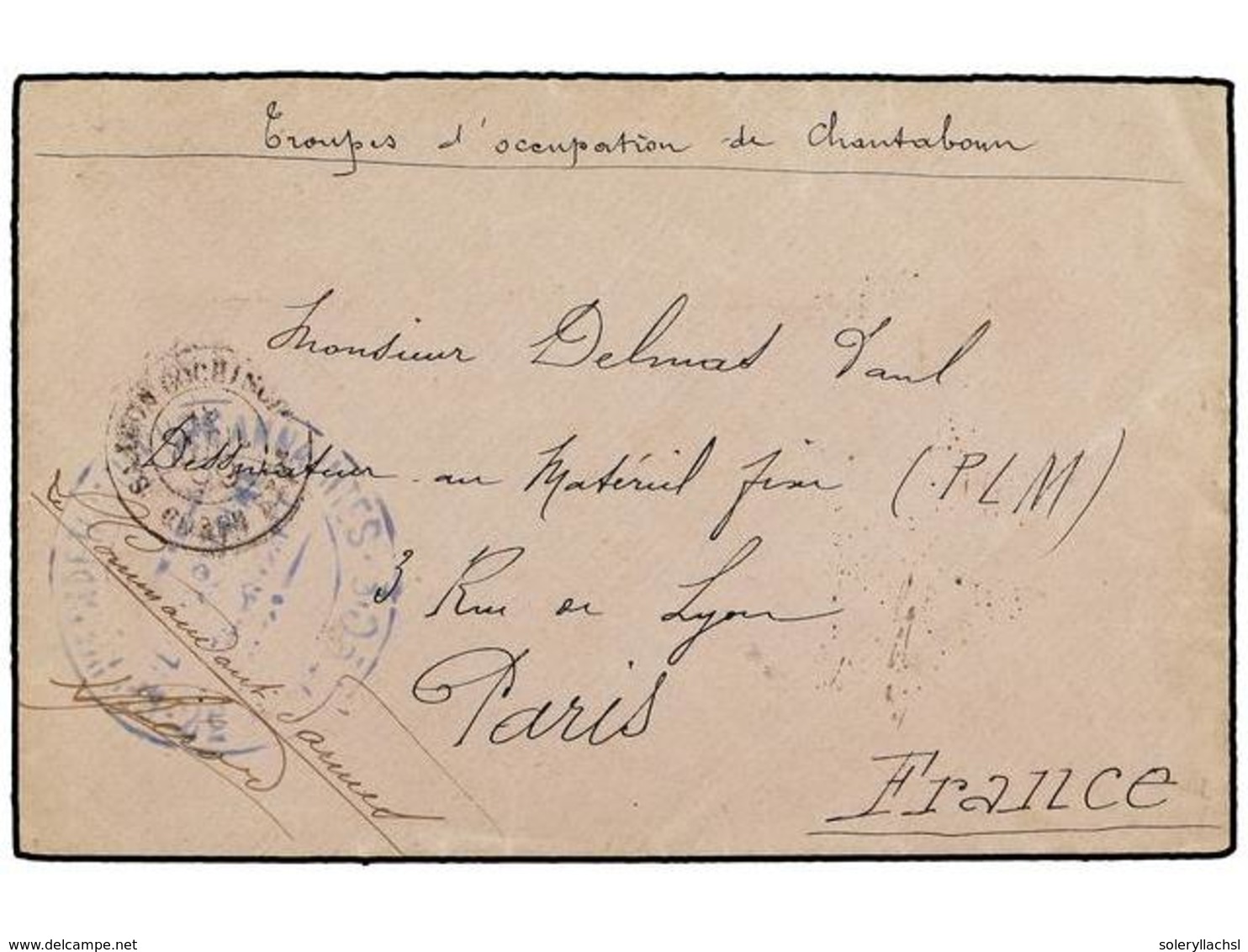 TAILANDIA. 1899. Military Mail Envelope To PARIS Endorsed Troupes D'Occupation De Chantboun And Cancelled CORPS. EXPED.  - Otros & Sin Clasificación