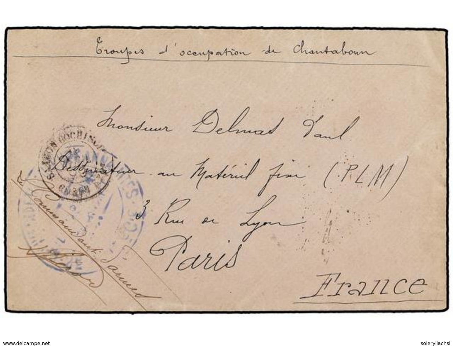 TAILANDIA. 1899. Military Mail Envelope To PARIS Endorsed Troupes D'Occupation De Chantboun And Cancelled CORPS. EXPED.  - Autres & Non Classés