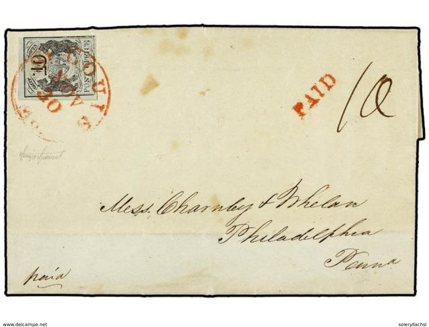 ESTADOS UNIDOS. 1845. Letter Sent From ST. LOUIS To PHILADELPHIA, Posted On November 30th 1845, Franked With One Postmas - Sonstige & Ohne Zuordnung