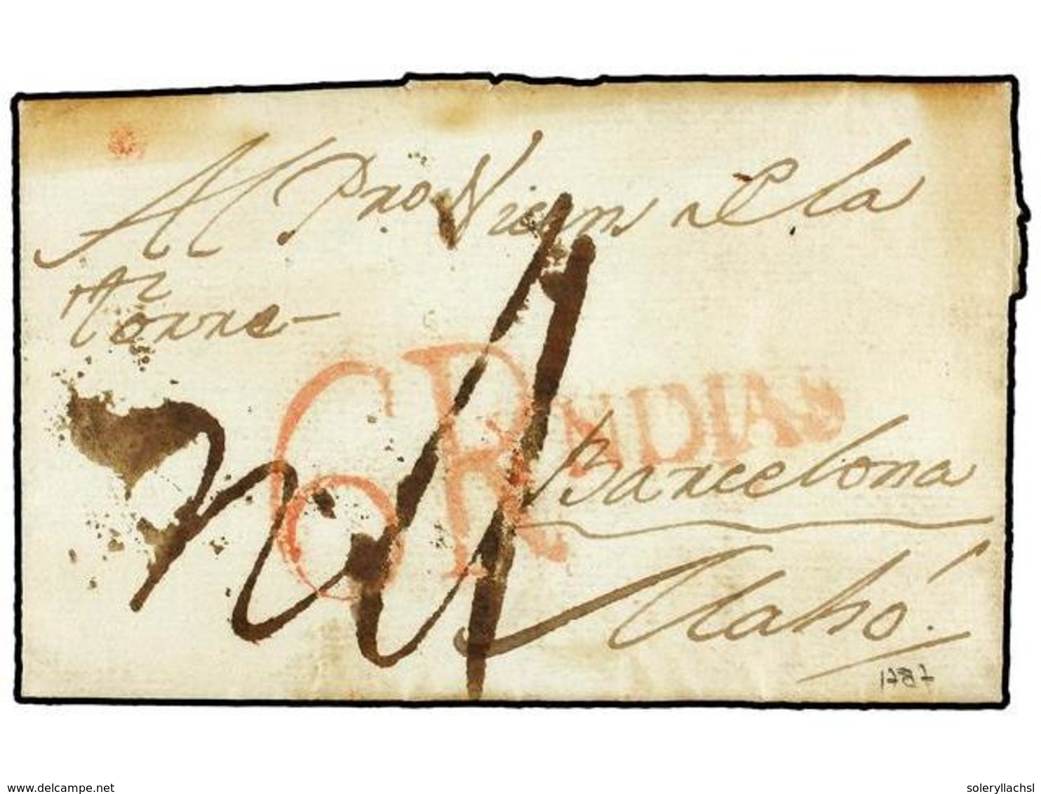 URUGUAY. 1787 (14 Enero). MONTEVIDEO A MAHON (Islas Baleares). Carta Completa, Marca YNDIAS Y Tasa De 6 R. Estampadas En - Otros & Sin Clasificación