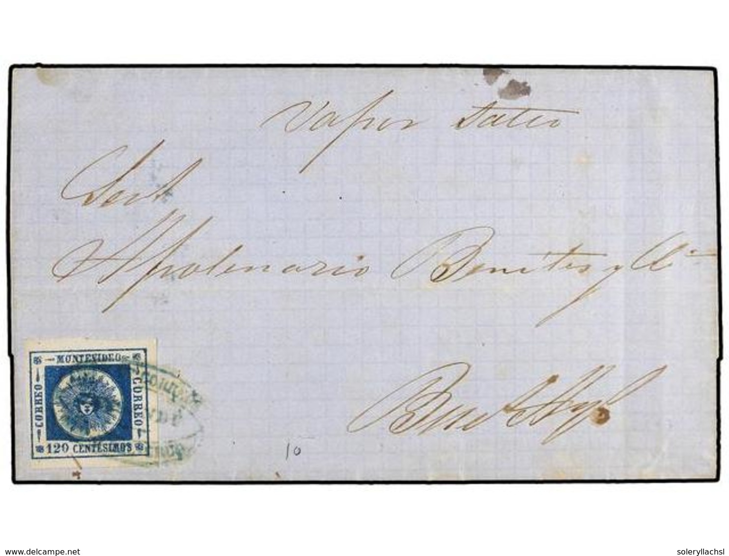 URUGUAY. Sc.16. 1862. PAYSANDU A BUENOS AYRES. 120 Cents. Azul, Manuscrito 'Vapor Salto'. Muy Bonita. - Other & Unclassified