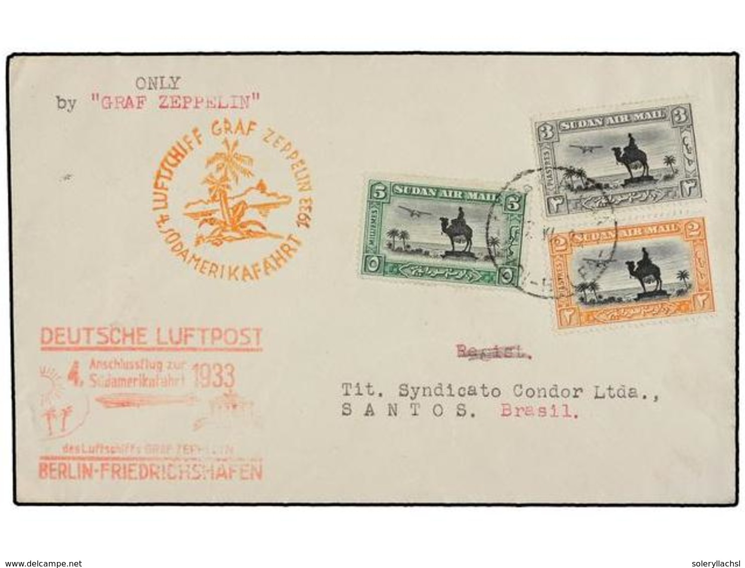 ZEPPELIN. 1933. BRITISH SUDAN. SIDI-HALFA To BRAZIL. Envelope Sent Via GRAF ZEPPELIN By The IV SUDAMERIKAFAHRT. Special  - Otros & Sin Clasificación