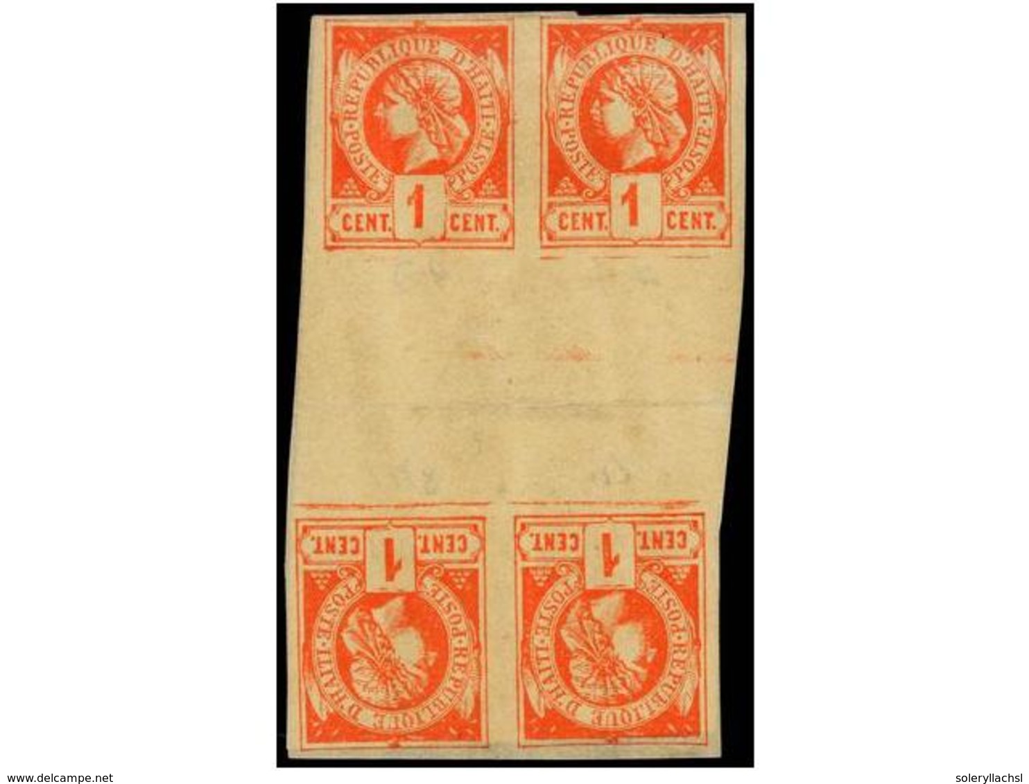 * HAITI. Sc.1c (2). 1881. 1 Cto. Rojo. Dos Parejas Con Interpanel TETE-BECHE. Posiciones 47-48/43-44. Excepcional Solo T - Andere & Zonder Classificatie