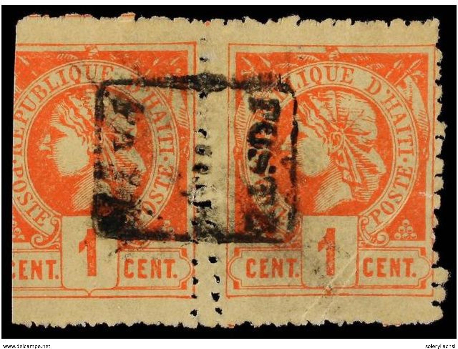 ° HAITI. Sc.1. 1881. 1 Cto. Rojo. PERFORACIÓN PRIVADA 12,75 (la Perforación Oficial Fue De 13,5) Pareja, Un Sello Cortad - Other & Unclassified