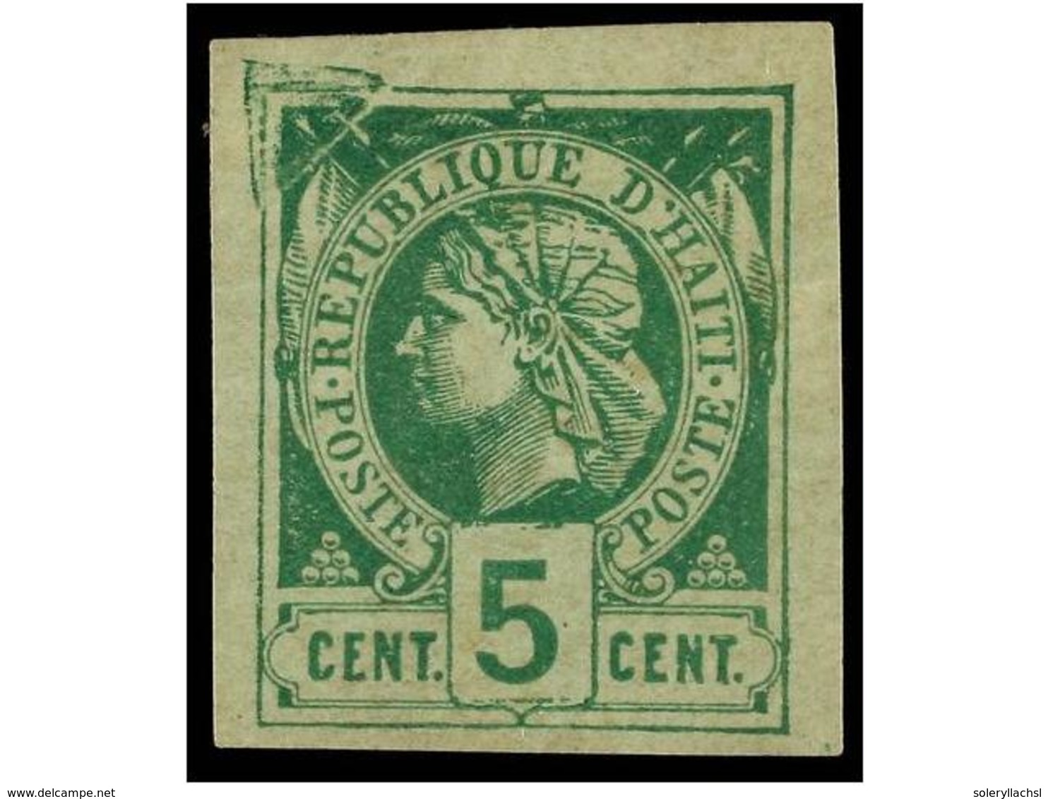 * HAITI. Sc.4. 1881. 5 Cents. Verde, Importante Defecto De Impresión En El ángulo Superior Izquierdo Debido A Un Cuerpo  - Other & Unclassified