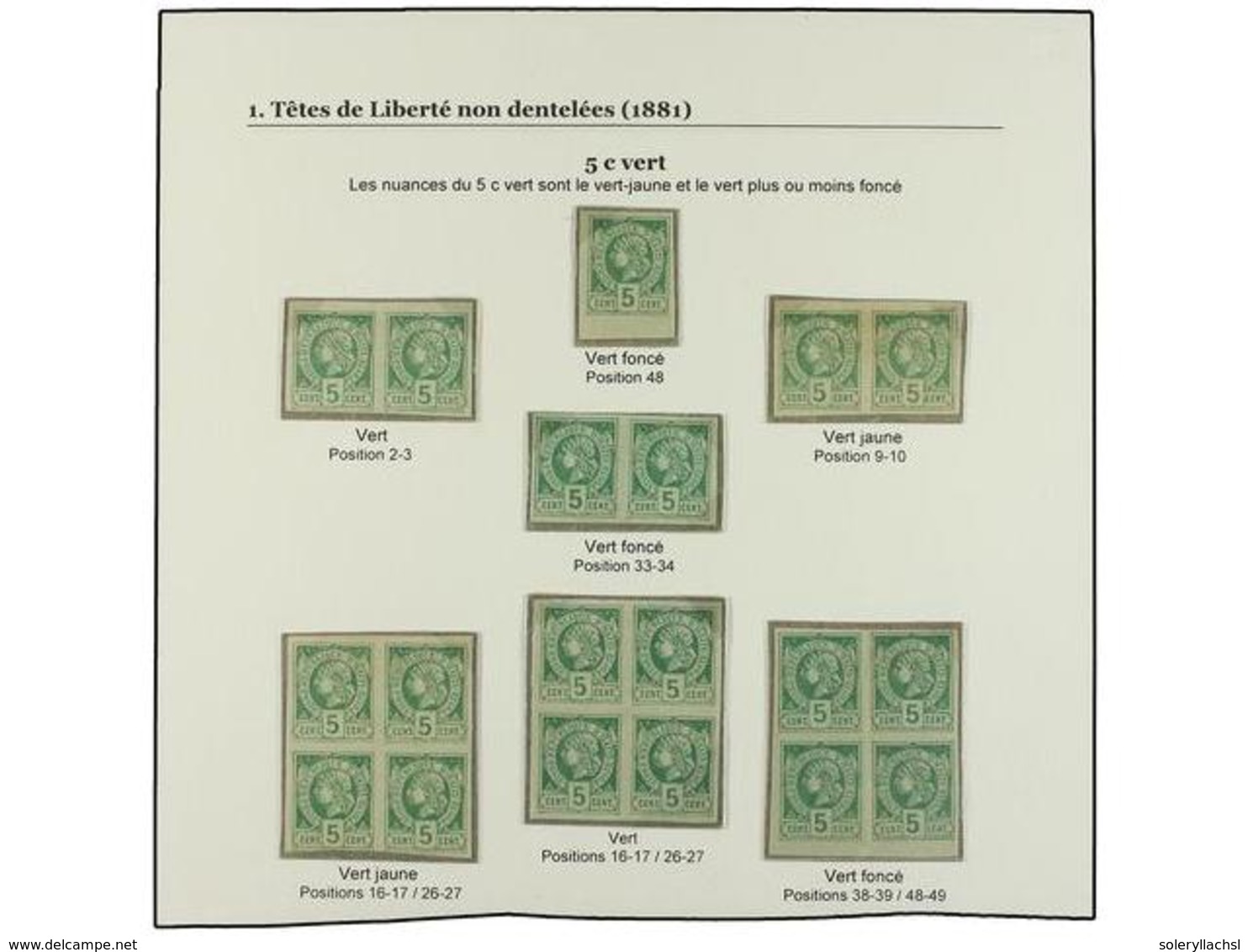 * HAITI. Sc.4. 1881. 5 Cts. Verde. Página De Album Con Un Sello, Tres Parejas Y Tres Bloques De Cuatro. - Andere & Zonder Classificatie