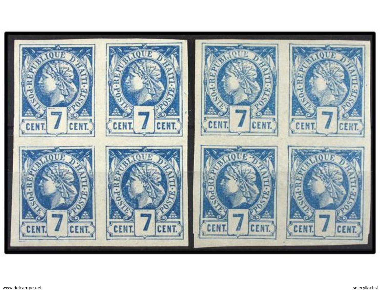 **/* HAITI. Sc.5 Y 5a (4). 1881. 7 Cents. Azul. Dos Bloques De Cuatro En Colores Azul Y Azul Claro. MAGNÍFICOS. Cert. B. - Other & Unclassified