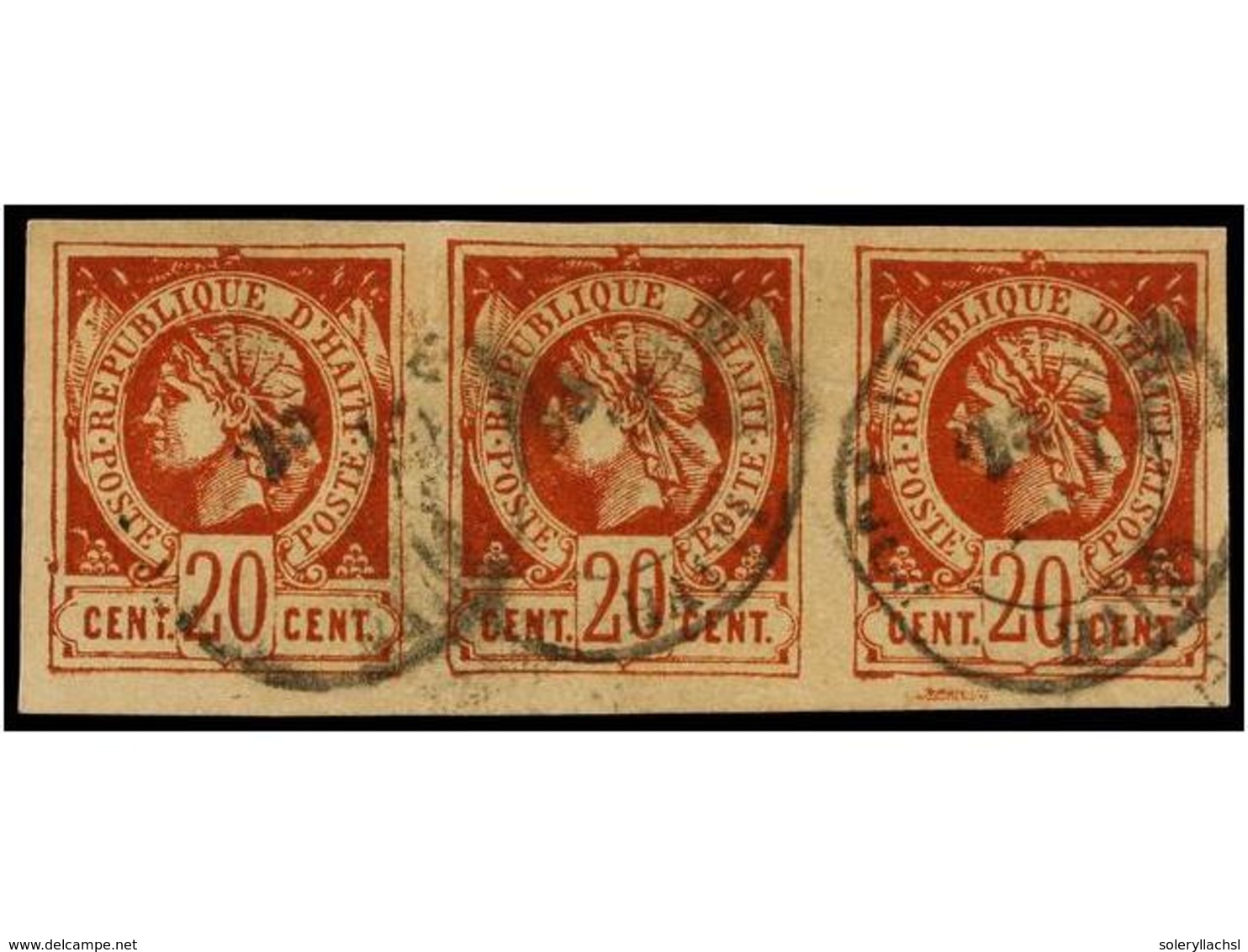 ° HAITI. Sc.6 (3). 1881. 20 Cents. Castaño Rojo, Tira De Tres. PRECIOSA. - Otros & Sin Clasificación