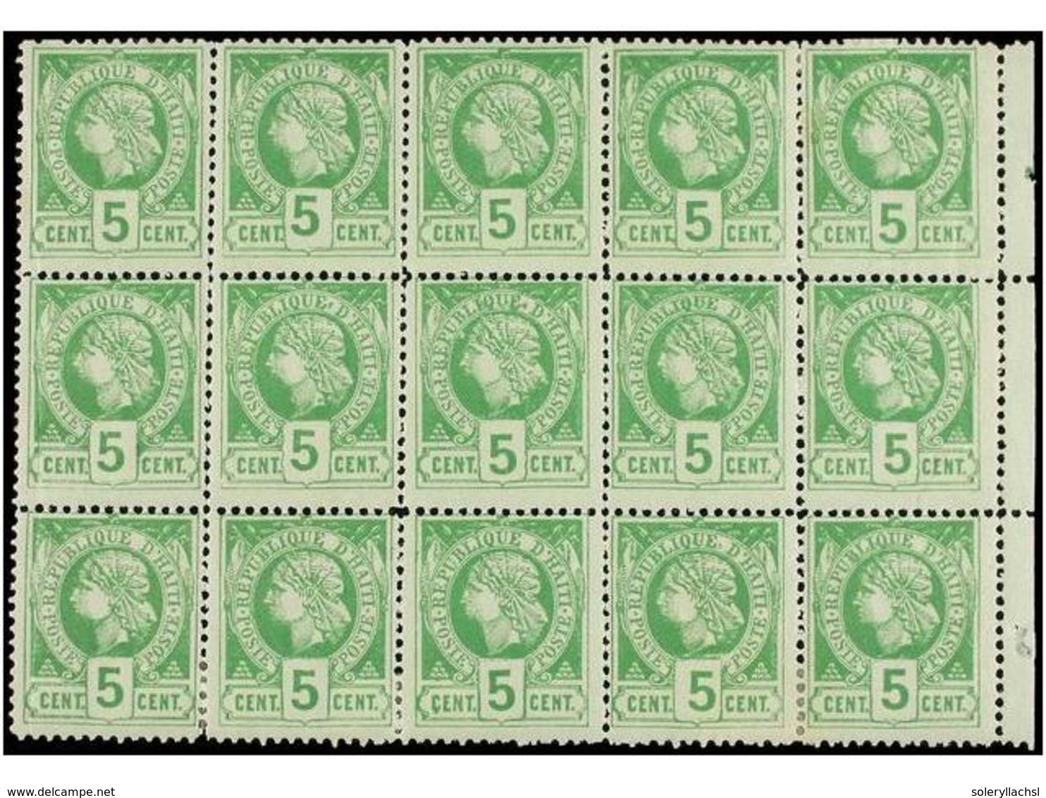 **/* HAITI. Sc.10 (15). 1883. 5 Cents. Verde, Pl. II, 2ª Tirada. Bloque De Quince. Algún Leve Pliegue. MAGNÍFICO Y MUY R - Other & Unclassified