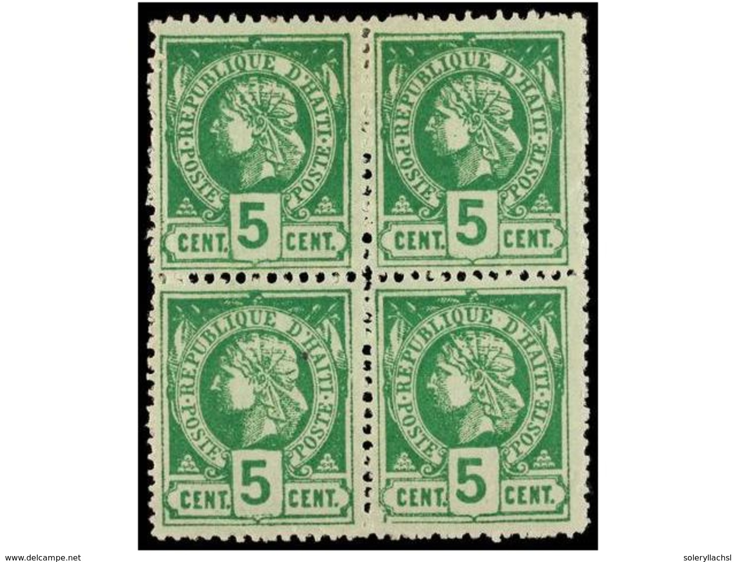 **/* HAITI. Sc.10b (4). 1885. 5 Cent. Verde, Pl. III. Bloque De Cuatro. MAGNÍFICO Y MUY RARO Bloque En Esta Plancha. Cer - Other & Unclassified