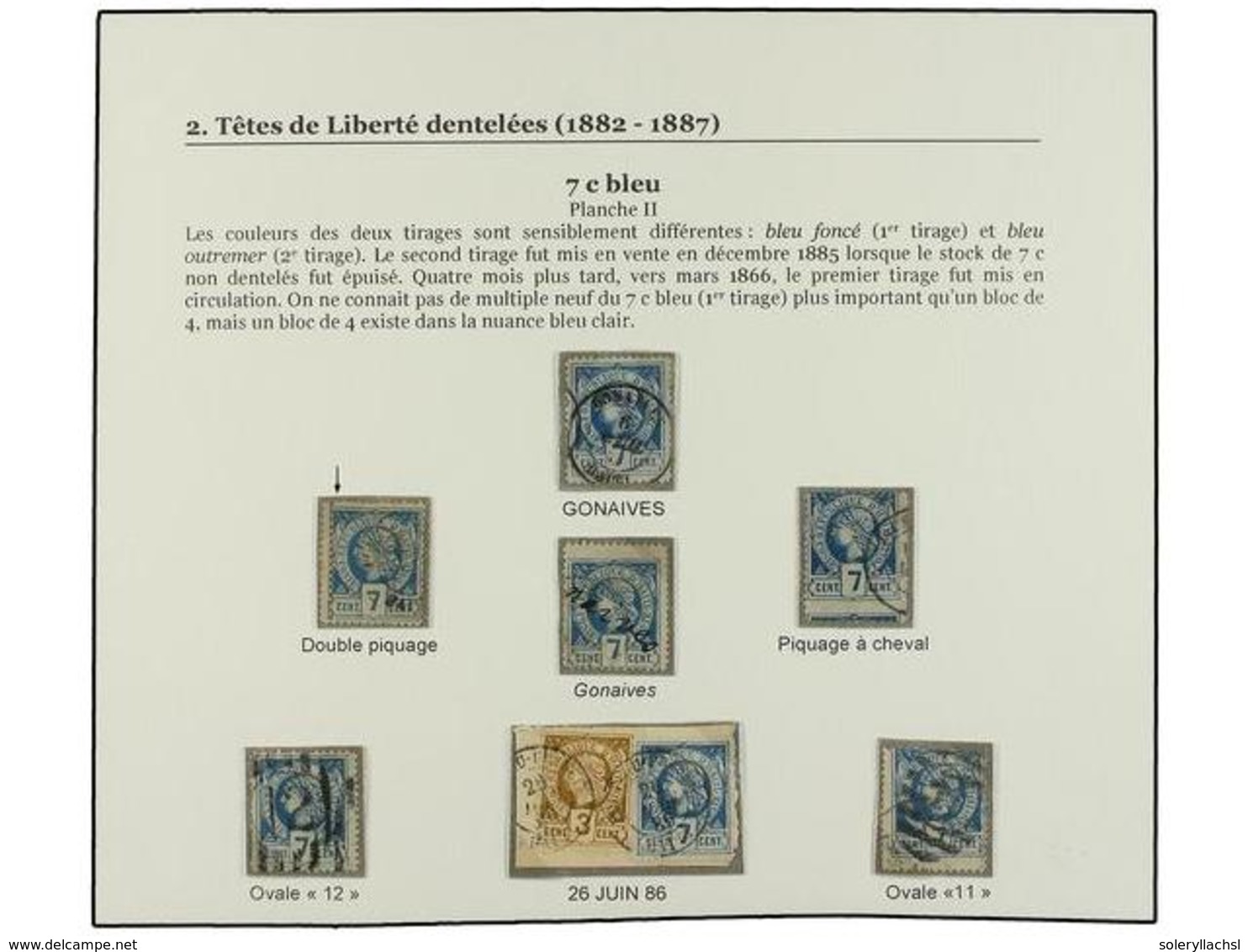 °/ HAITI. 1882. 7 Cts. Azul. Conjunto De 6 Sellos Y Un Fragmento. - Other & Unclassified