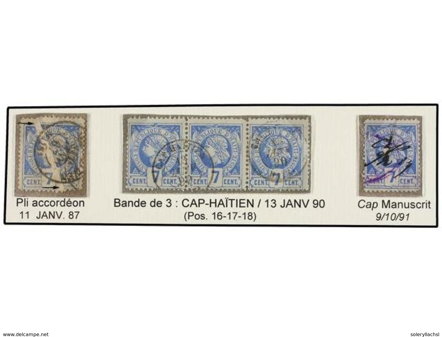 ° HAITI. Sc.12 (5). 1885. 7 Cent. Ultramar, Pl. II, 2ª Tirada. Sello Con PLIEGUE DE ACORDEON. Sello Con Mat. 'CAP' Manus - Otros & Sin Clasificación