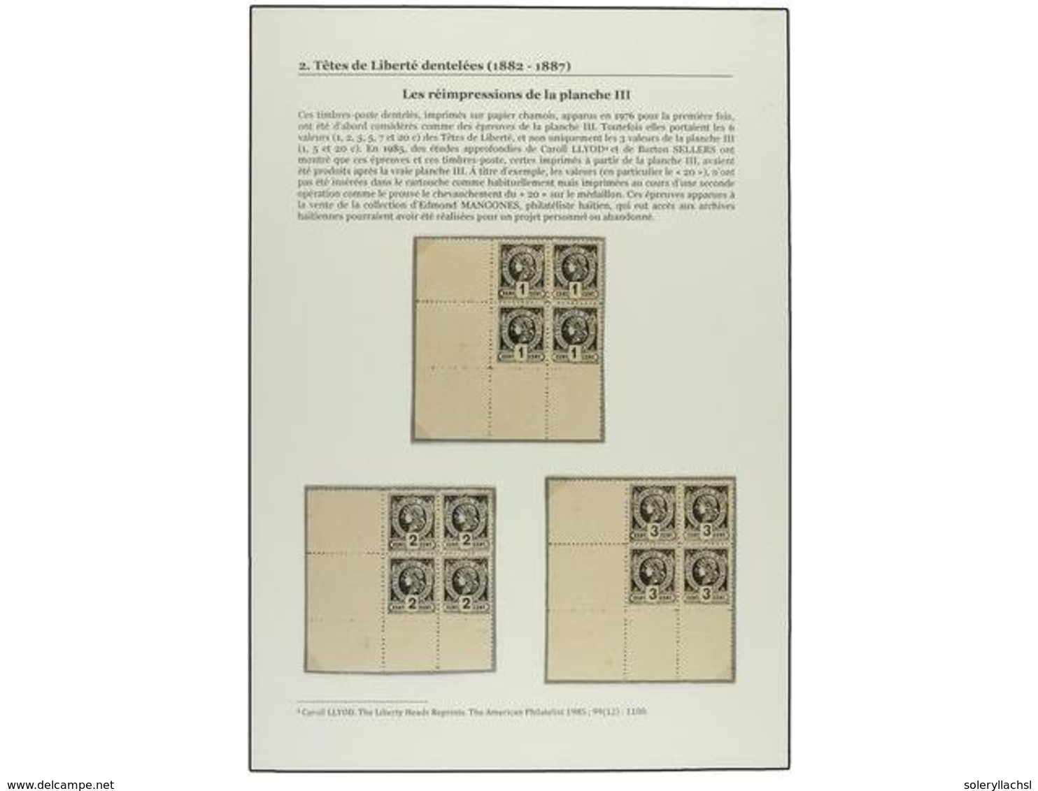 (*) HAITI. (1890 CA.). REIMPRESIONES De Los Valores De 1 Cto., 2 Cts., 3 Cts., 5 Cts., 7 Cts. Y 20 Cts. En Negro En Bloq - Autres & Non Classés