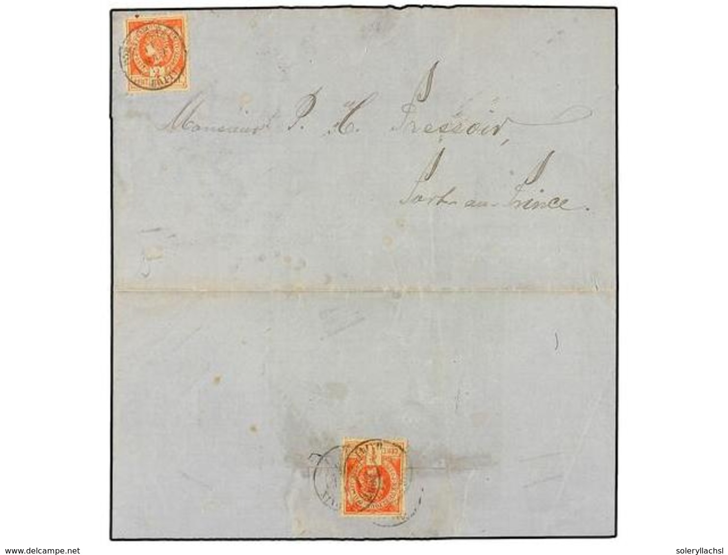 HAITI. Sc.7 (2). 1885. PORT AU PRINCE Correo Interior. 1 Cto. Bermellón, Franqueo En Anverso Y Reverso, Mat. PORT AU PRI - Other & Unclassified