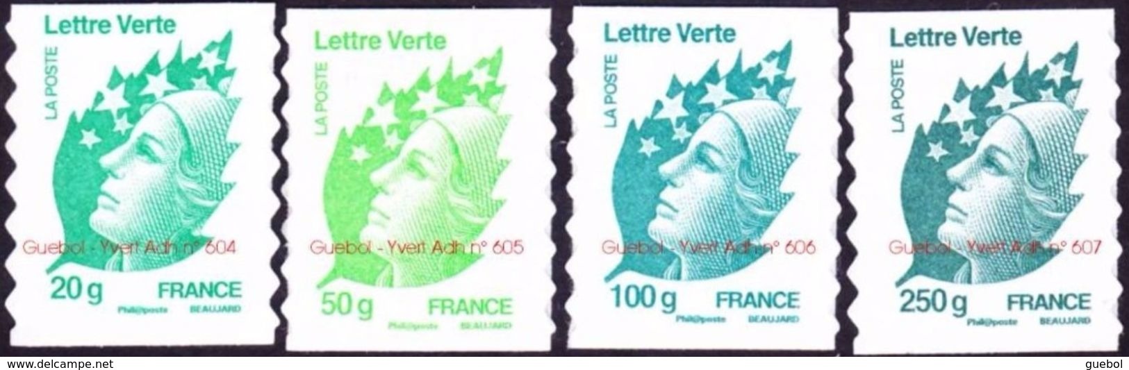 France Autoadhésif ** N°  604 + 605 + 606 + 607 - Marianne De Beaujard. Les Verts En Grammes "PRO" Tous Fond Blanc - Unused Stamps