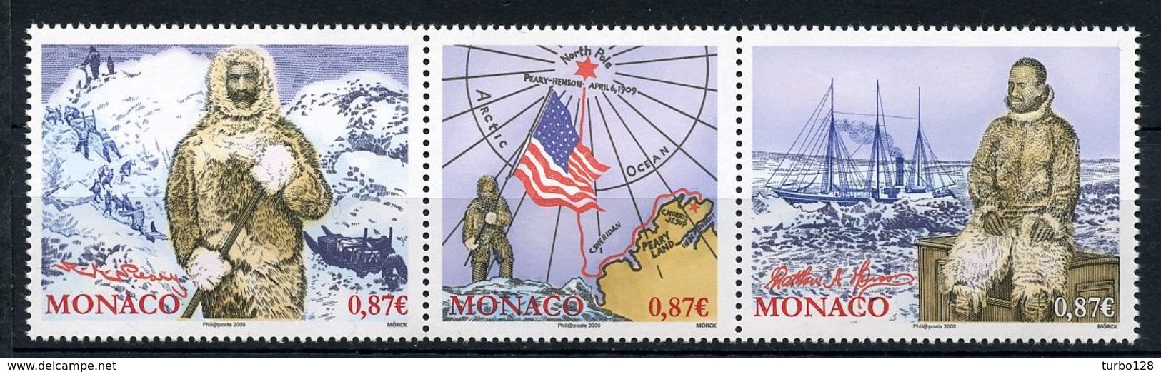 MONACO 2008 N° 2655/2657 ** Neufs MNH  Superbes Polaire Voilier Bateaux Expédition Peary Pôle Nord Drapeau Carte - Nuovi