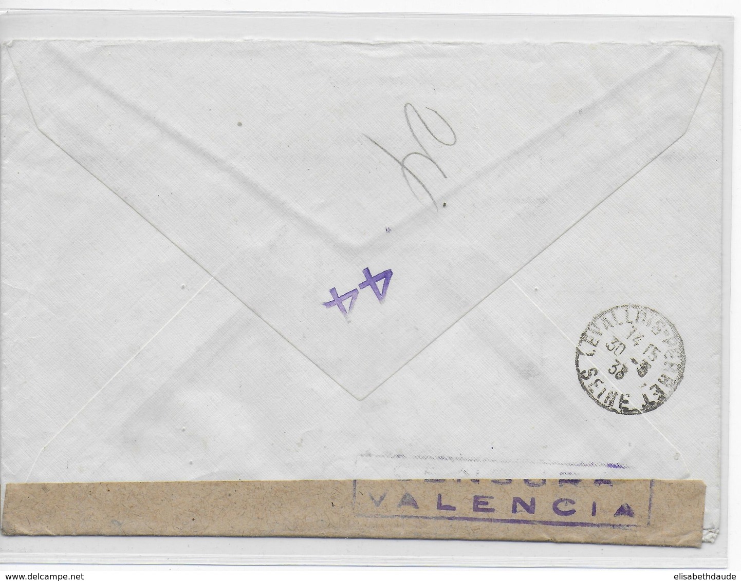 ESPAGNE - 1938 - ENVELOPPE RECOMMANDEE De MURCIA Avec CENSURE De VALENCIA => LEVALLOIS-PERRET - Lettres & Documents