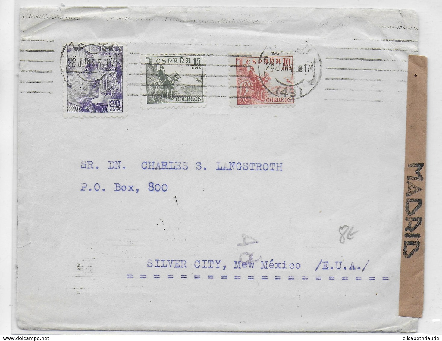 ESPAGNE - 1945 - ENVELOPPE De ZARAGOZA Avec CENSURE De MADRID => SILVER CITY (USA) - Storia Postale