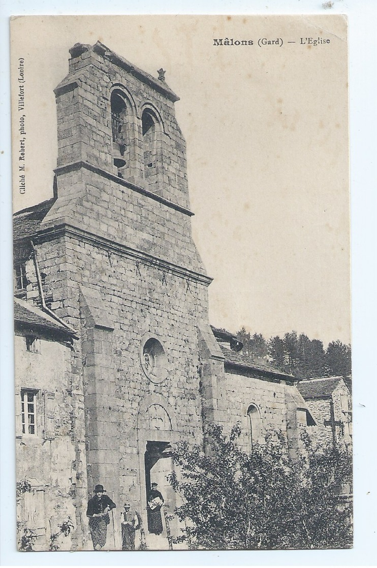 Cpa - Dpt  - Gard  - Malons     -    - L'eglise      - Animation -     (  Selection  )   Rare  19?? - Autres & Non Classés