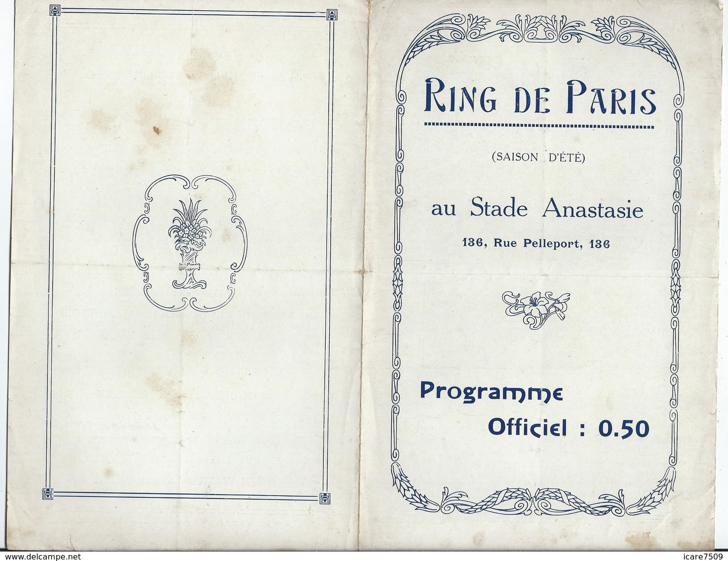 PARIS - BOXE En Plein Air Au RING De Paris Au Stade Anastasie Le 24 Juin 1922 - 4 Pages - Programmes