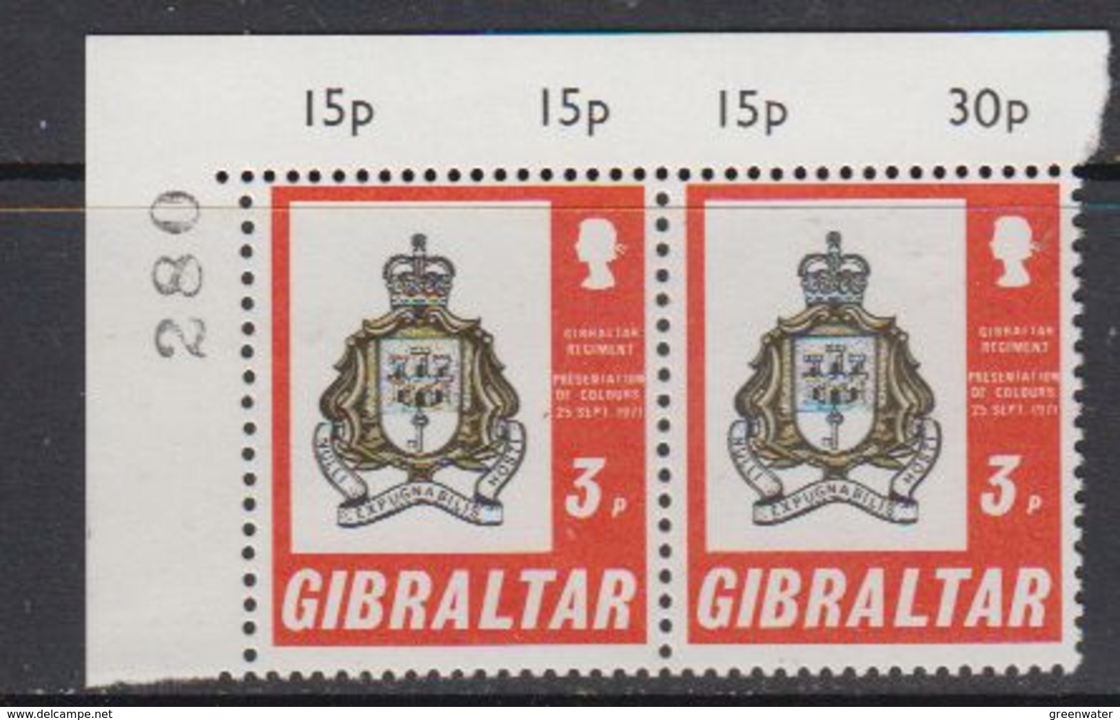 Gibraltar 1971 Presentation Of Colours 1v (pair, Corner)  ** Mnh (41506N) - Gibraltar