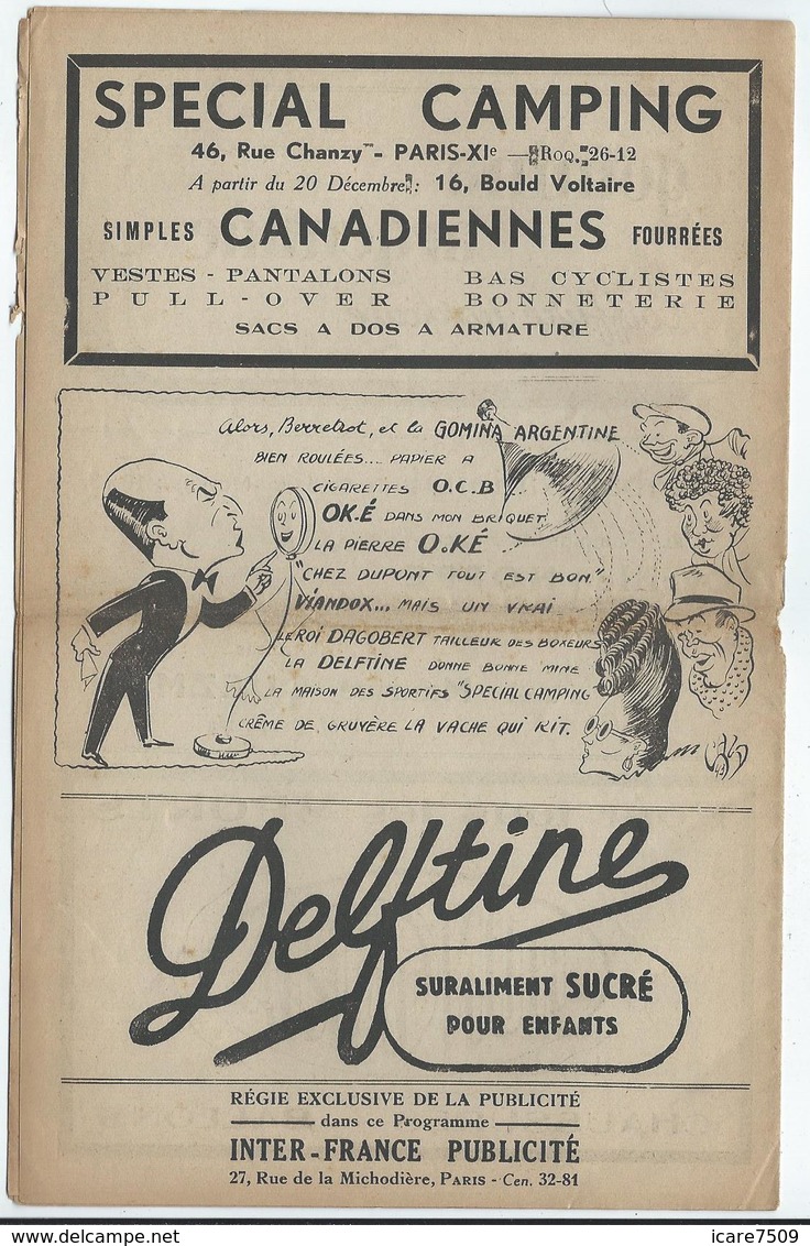 PARIS - Arènes Du Grand-Palais - Gala De Boxe Du 1er Décembre 1942 - 8 Pages - Pub De Propagande Vichyste - Programmes