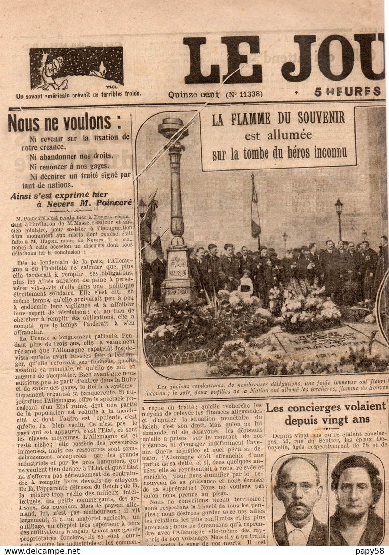 Vieux Papiers > Non Classés  Le Journal 5 Heures Du Matin La Flamme Du Souvenir La Tombe Du Soldat Inconnu - Non Classés