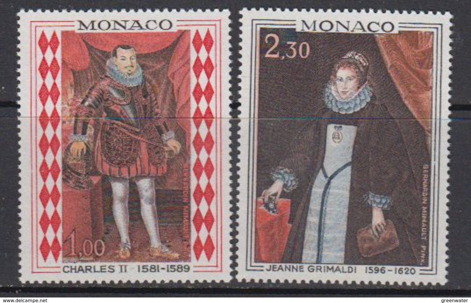 Monaco 1968 Paintings Charles II & Jeanne Grimaldi 2v ** Mnh (41507B) - Ongebruikt