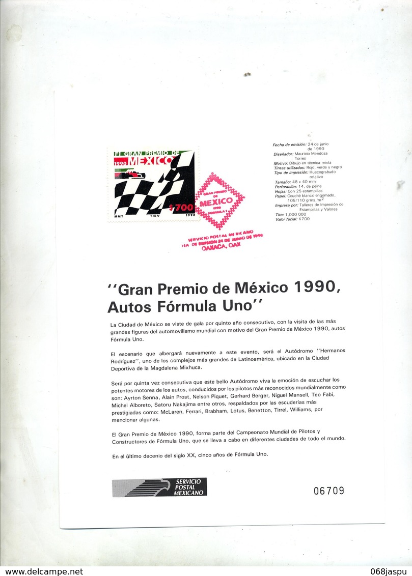 Notice De La Poste 1990 Grand Prix Automobile Formule 1 - Mexique