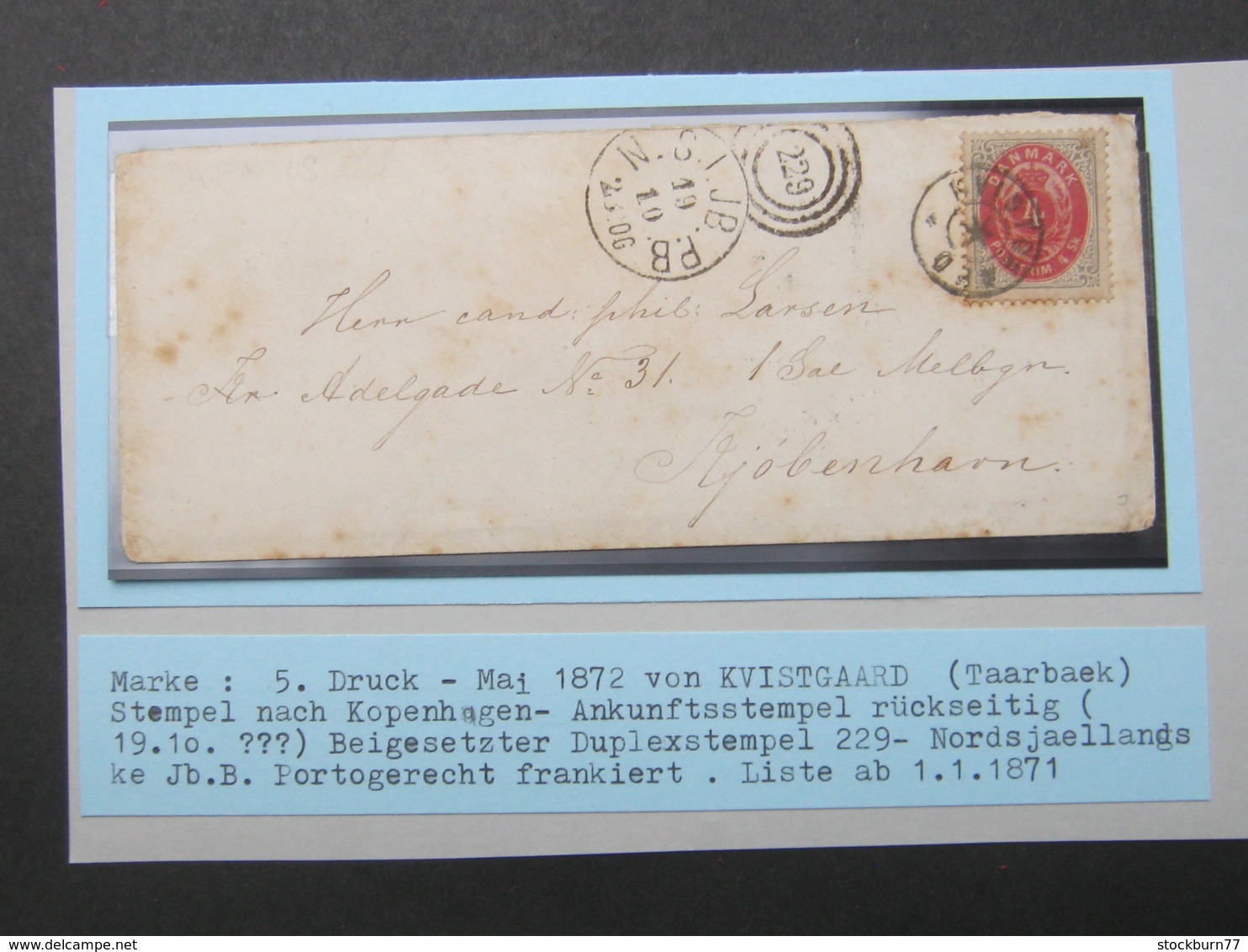 1872 , Brief  Mit  Stempel Aus KVISTGAARD - Briefe U. Dokumente