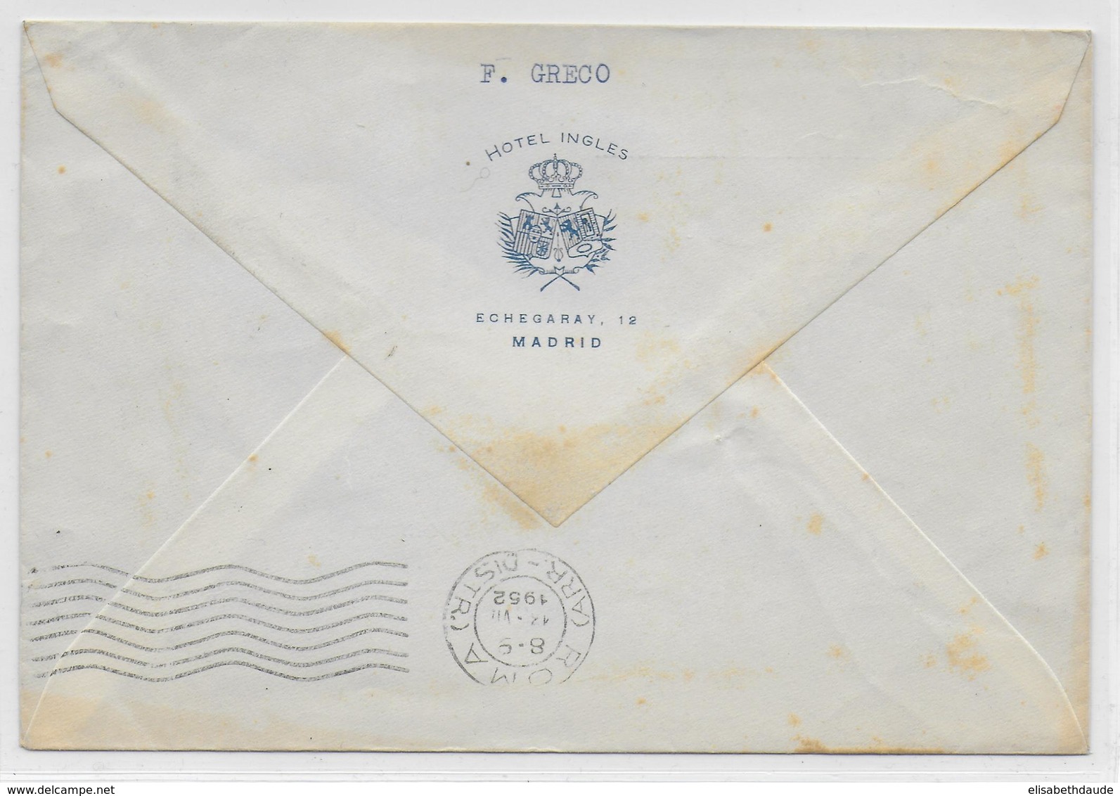 ESPAGNE - 1952 - ENVELOPPE Du CHAMPIONNAT Du MONDE De PLANEURS De MADRID => ROMA (ITALIA) - Storia Postale