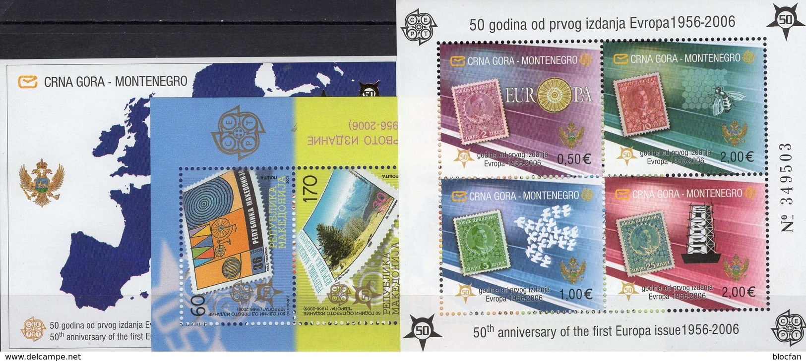 Topics CEPT Mazedonien Bl.13+CRNA GORA Blocks 2A+3 ** 88€ Hoja Blocs Art Ss Sheets Map Ms 50 Years EUROPA 1956-2006 - Other & Unclassified