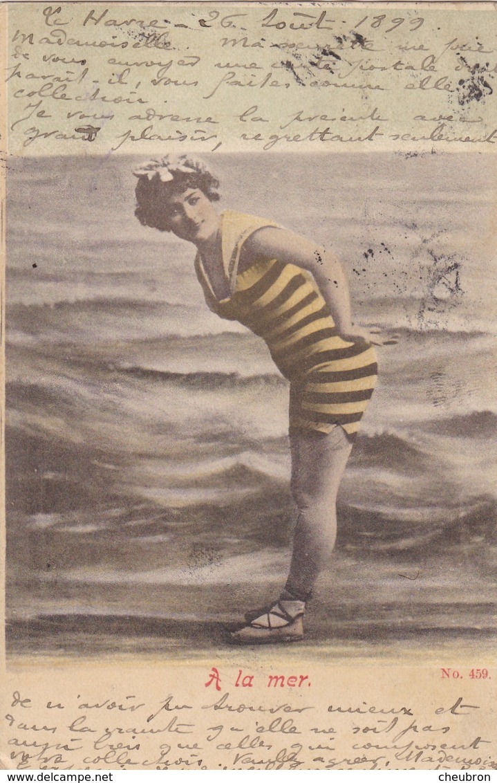 76. LE HAVRE (ENVOYÉ DU . CPA FANTAISIE . FEMME  EN TENUE DE GUÊPE " A LA MER ". ANNÉE 1899 + TEXTE - Femmes