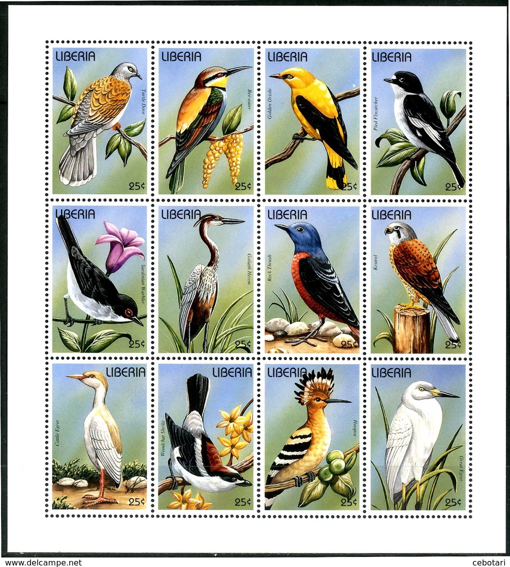 LIBERIA 1996** - Uccelli / Birds - Sheet Di 12 Val. MNH, Come Da Scansione., - Altri & Non Classificati