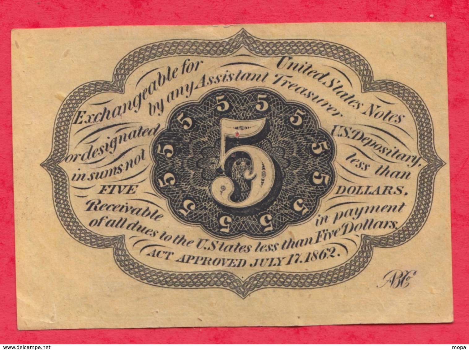 Etat -Unis  5 Cents Du 17/07/1862 Fac Simile 5 Cents Stamp/Jefferson (TRES RARE) Dans L 'état - 1862 : 1° Emission