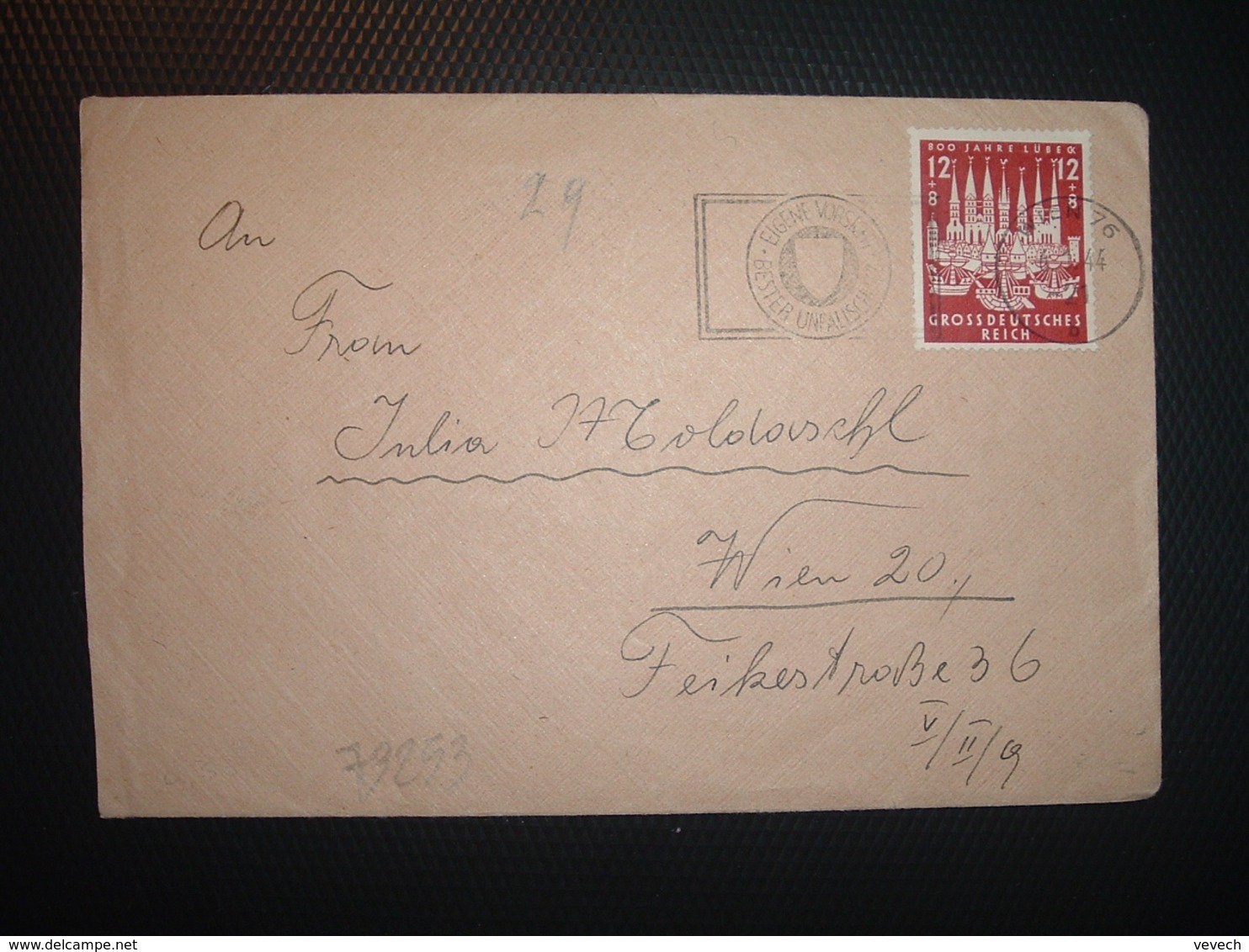 LETTRE TP 12+8 OBL.MEC.6-1 44 WIEN 76 - Lettres & Documents