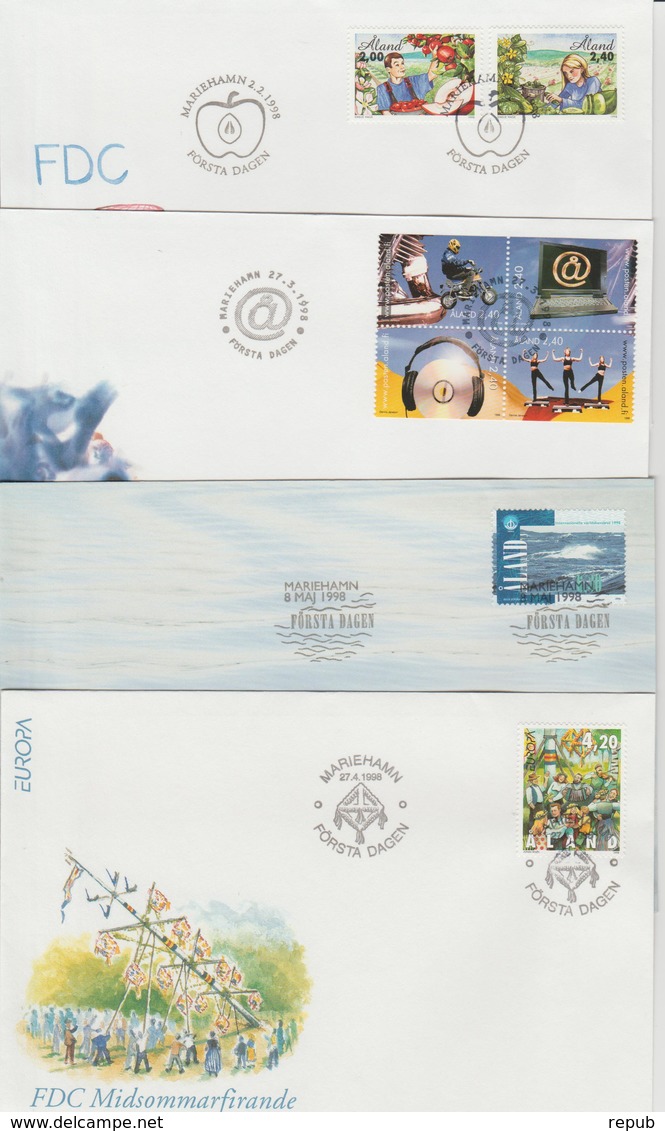 Aland 1998 Année Complète En FDC 9 Enveloppes - Aland